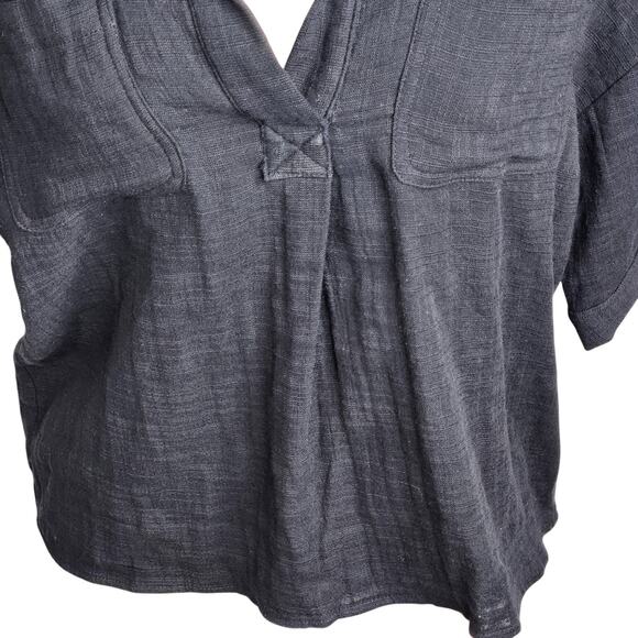 Bohme NWT Alyssa Top Womens Small Black Short Sleeve Textured Cotton‎ Pockets - Picture 3 of 10